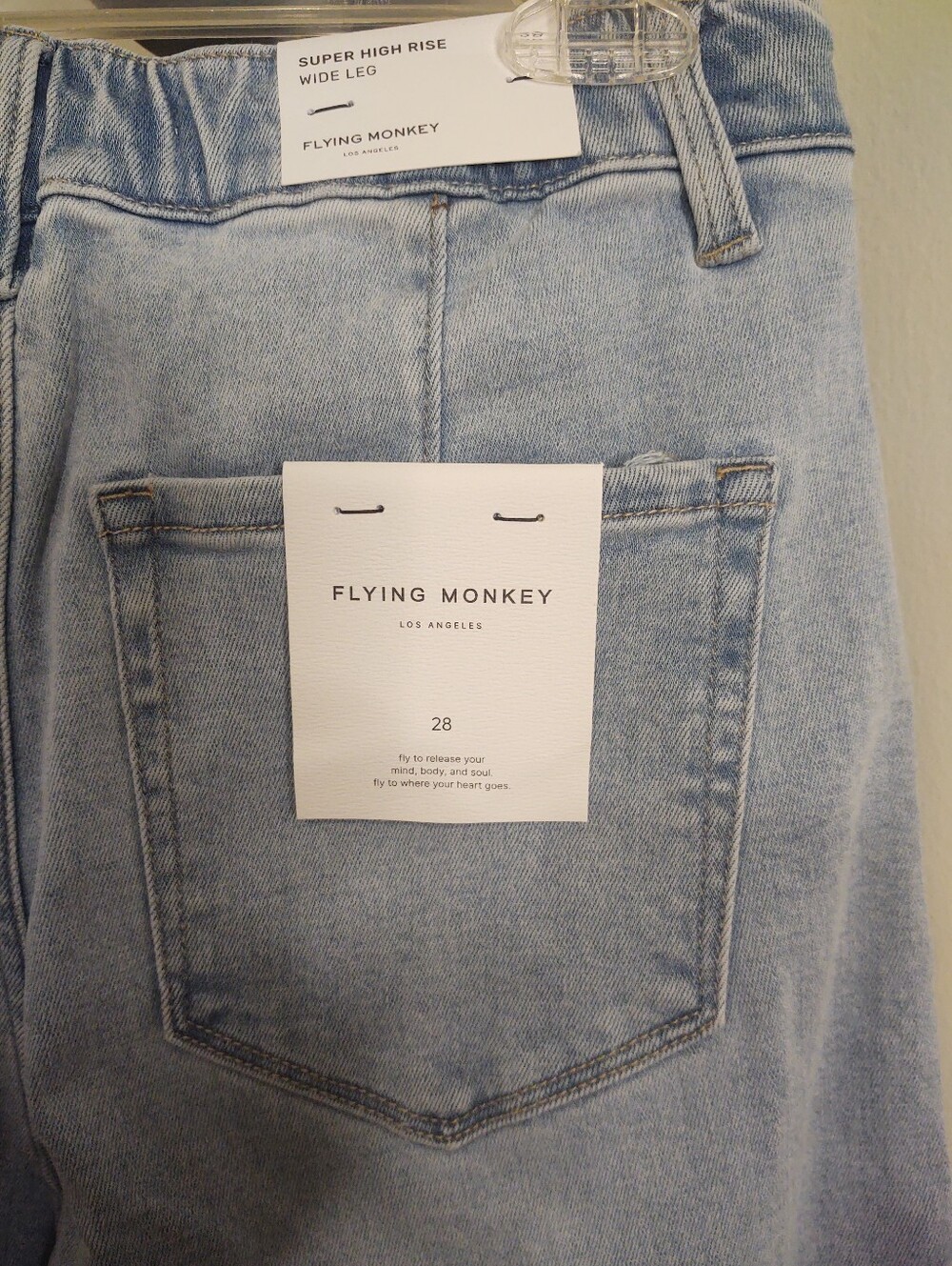 Flying Monkey Light Wash Wide Leg Jeans with Drawstring Size 28 - Picture 3 of 10